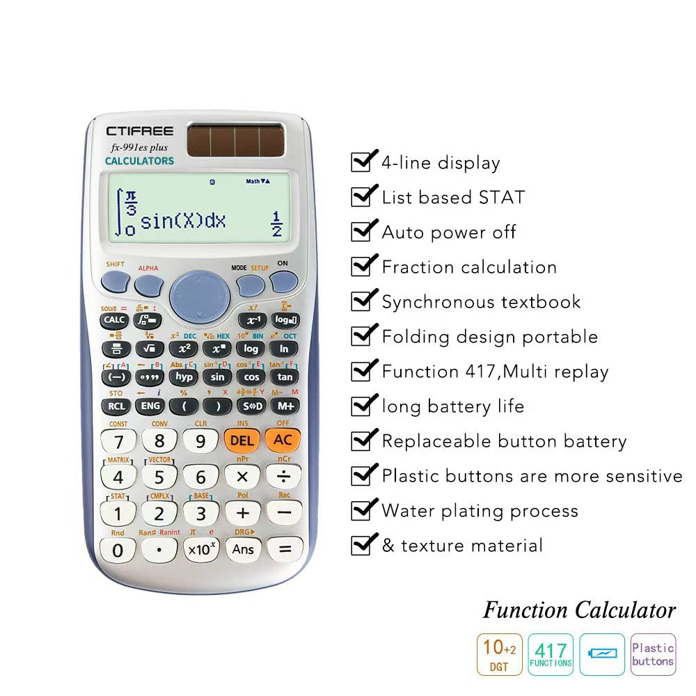 CTIFREE Scientific Calculator with LCD Display for Students 417 Functions Matrix Complex Number Equation Solver