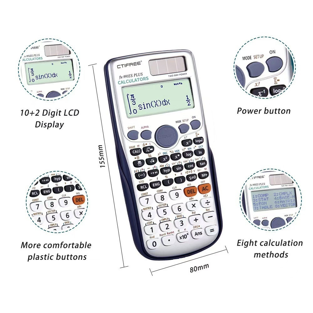 CTIFREE Scientific Calculator with LCD Display for Students 417 Functions Matrix Complex Number Equation Solver
