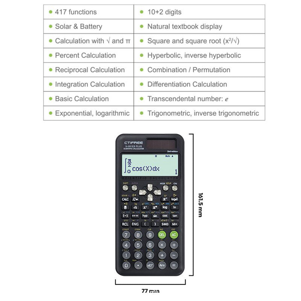 CTIFREE Scientific Calculator 417 Functions for Students / Professionals Digital Display Matrix Complex Equation Solver