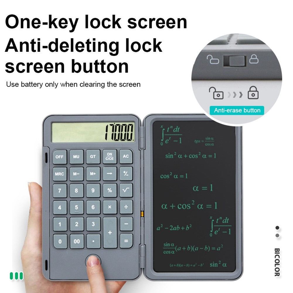 Multifunction 12-Digit Calculator LCD Writing Tablet Handwriting Drawing Tablet Notepad with One-key Lock Screen Function for Office, School, Business
