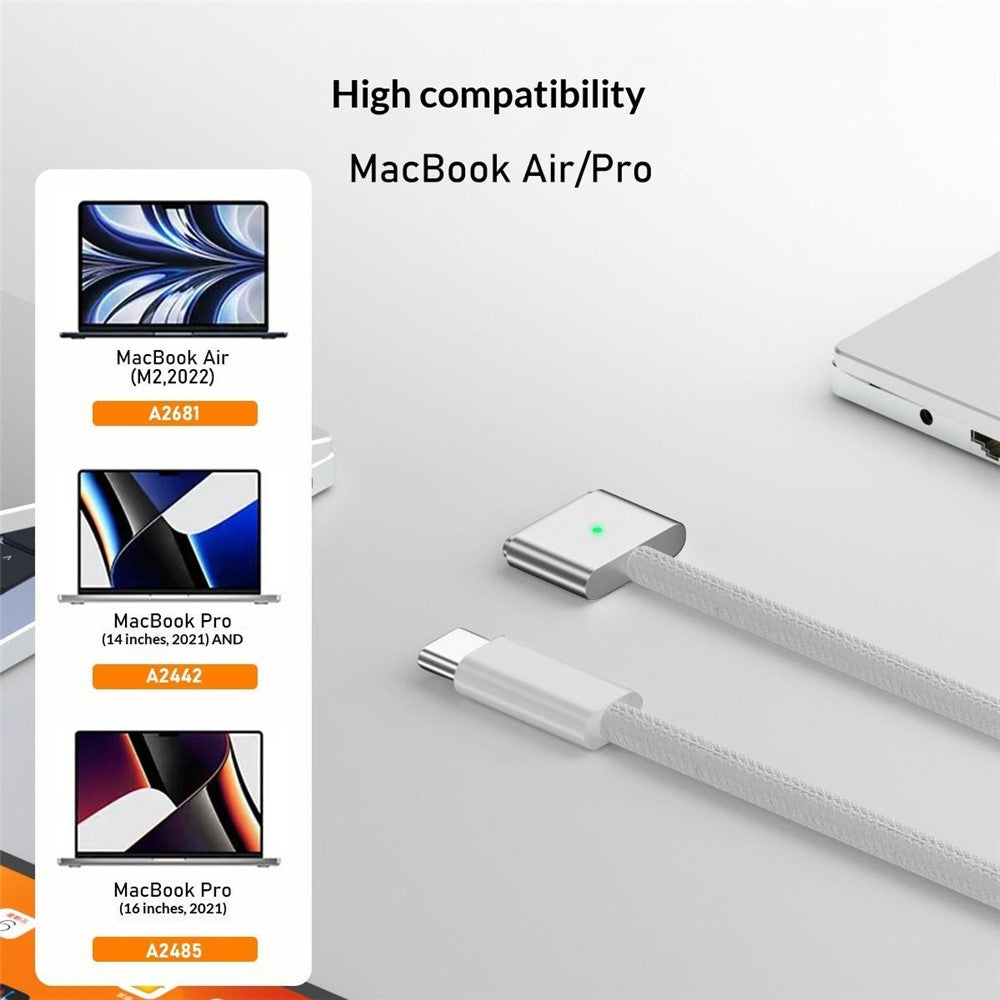 D038 2m USB-C to Compatible with MagSafe 3 Charging Cable 140W PD Fast Charging Cord for MacBook Pro 14  /  16 Inch  /  Air M2  /  M3