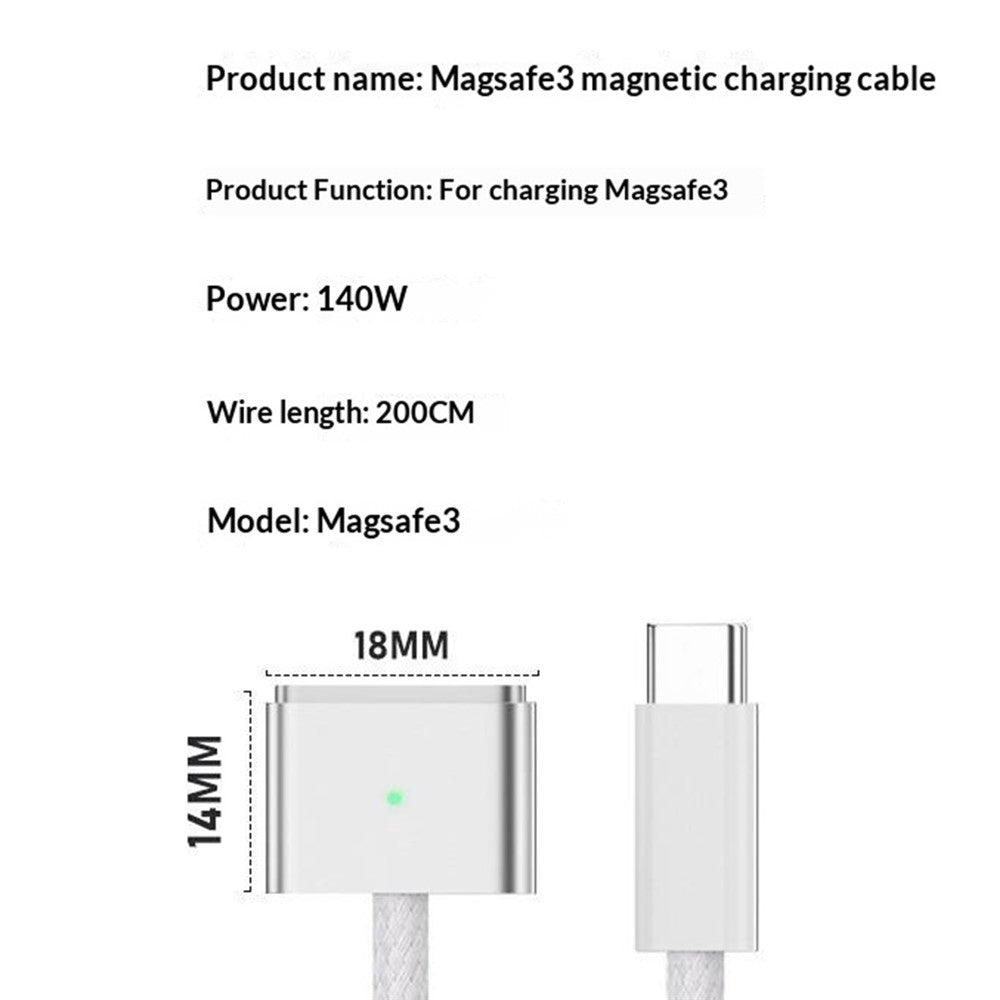 D038 2m USB-C to Compatible with MagSafe 3 Charging Cable 140W PD Fast Charging Cord for MacBook Pro 14  /  16 Inch  /  Air M2  /  M3