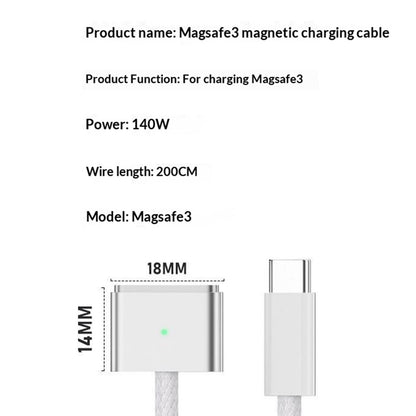 D038 2m USB-C to Compatible with MagSafe 3 Charging Cable 140W PD Fast Charging Cord for MacBook Pro 14  /  16 Inch  /  Air M2  /  M3