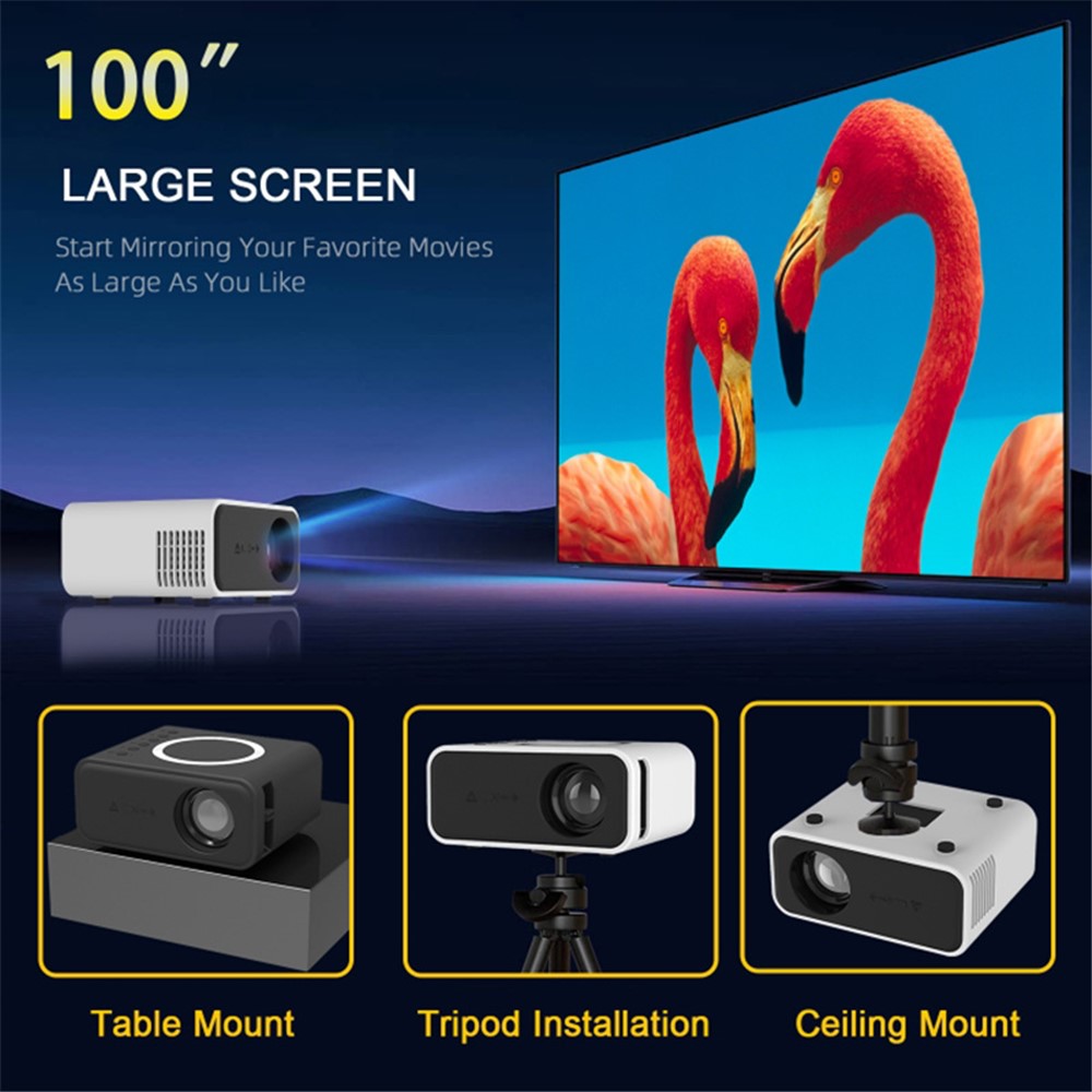 T300S 320x240 24ANSI Lumens LCD Projector Home Theater Mini Projector Support Wired / Wireless Sync Screen