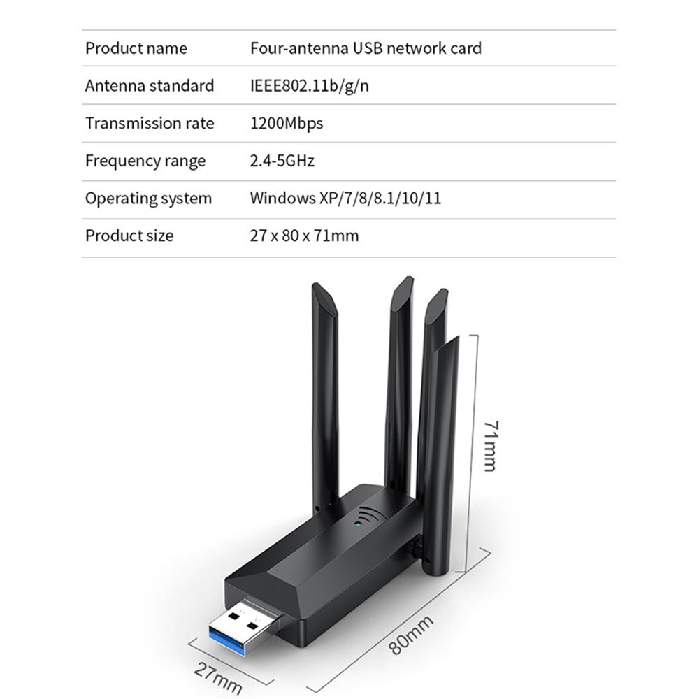 A07 Dual-Band WLAN-Adapter USB 3.0: 1200 Mbps, 4 Antennen, treiberlos