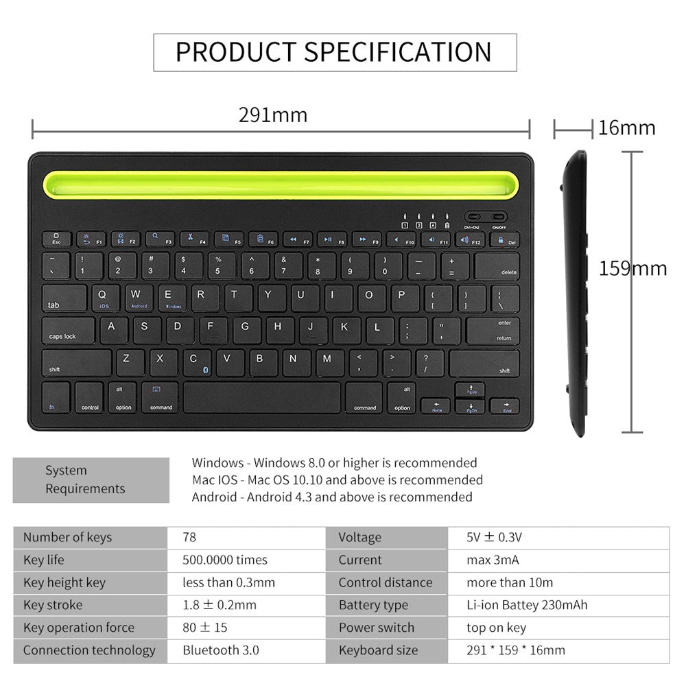 HM-04 Dual-Device Connection Bluetooth-compatible Keyboard for IOS Android Windows Phones/Tablets