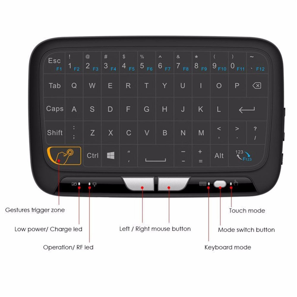 H18 2.4G Mini Wireless Virtual keyboard with QWERTY Touch Pad for Smart TVs/PS3/Set-Top Boxes