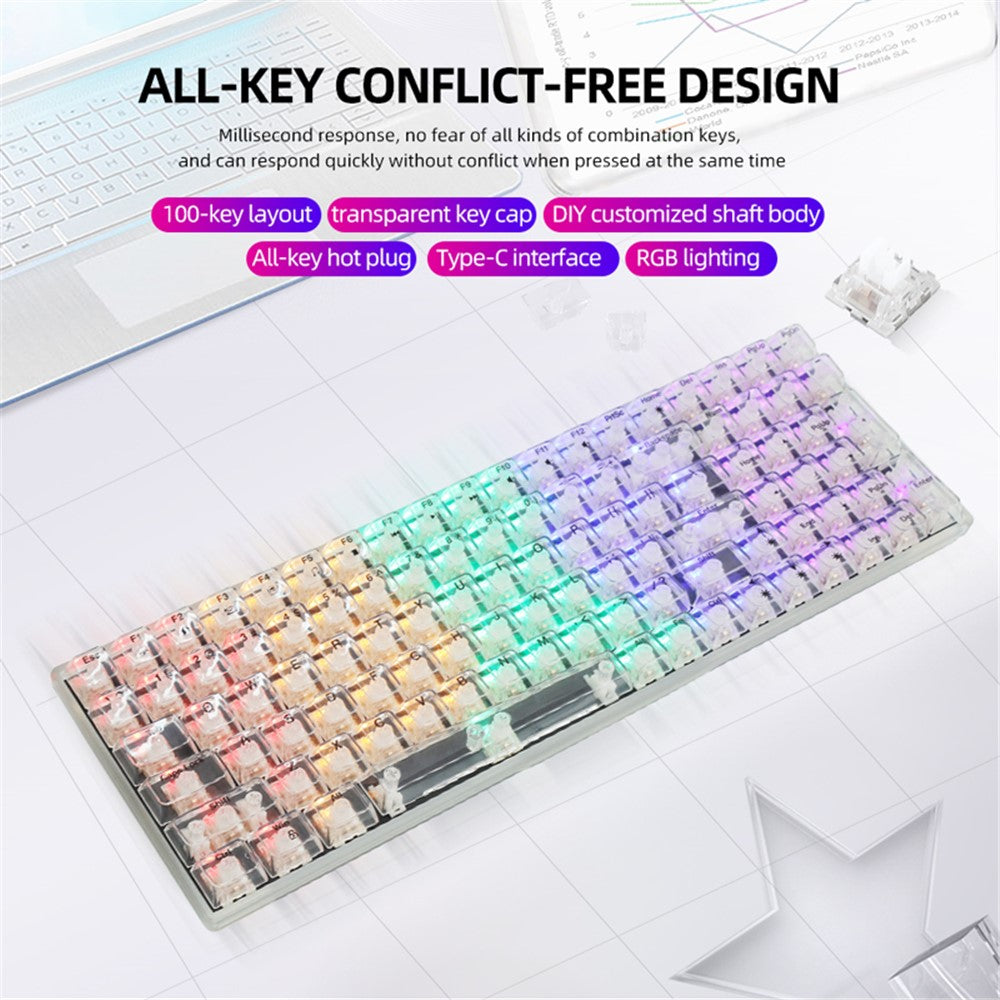 Y-FRUITFUL K10 Mechanical Gaming Keyboard 100 Keys Type-C Wired Clear Keyboard with RGB Light