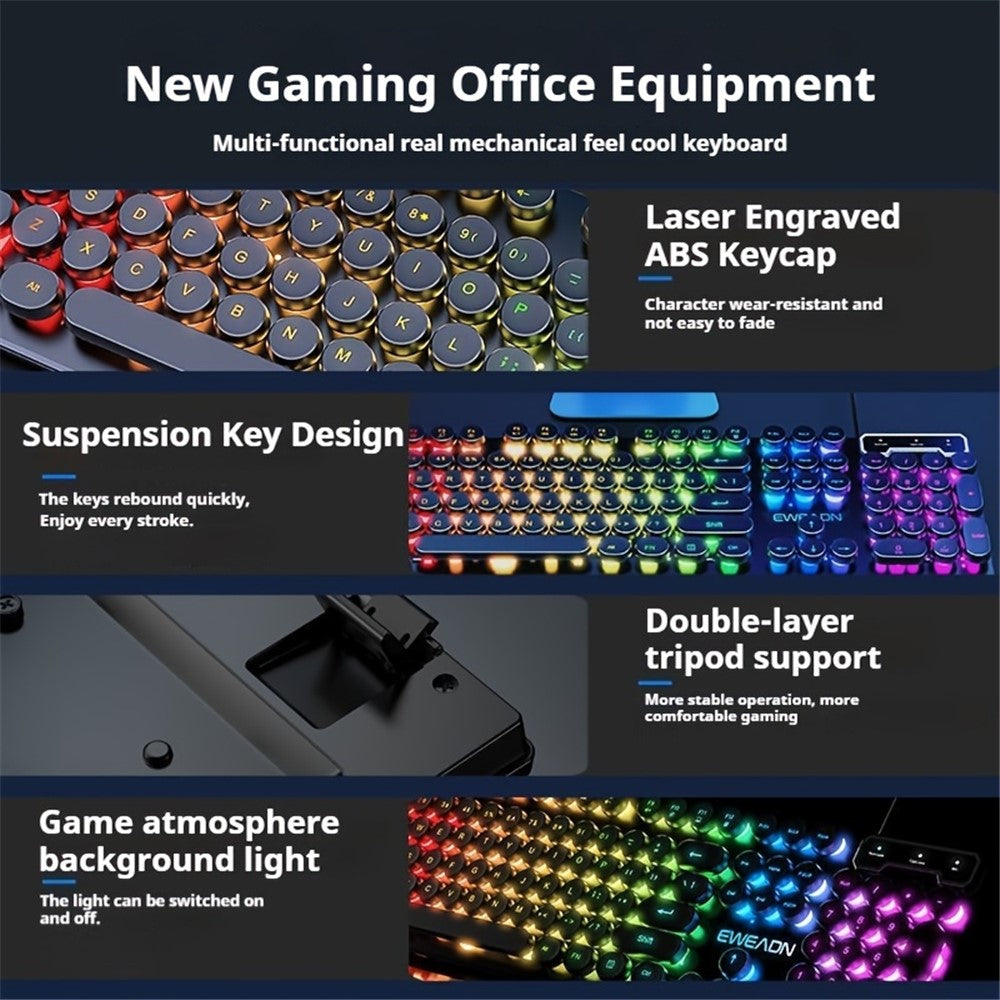 EWEADN GX30 Retro Punk Computer Laptop Keyboard USB Wired Backlit Gaming Keyboard