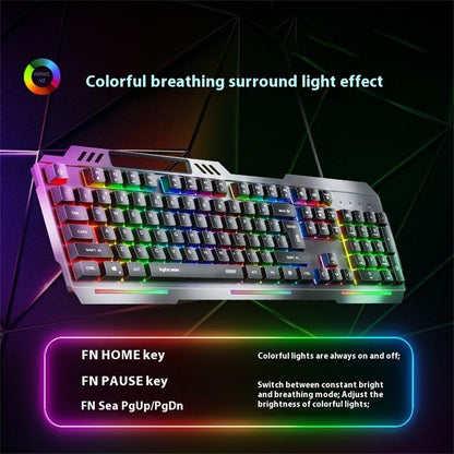 INPHIC K2 104-Key Wired Gaming Keyboard Metal Panel Mechanical Keyboard with 7 Color Backlit