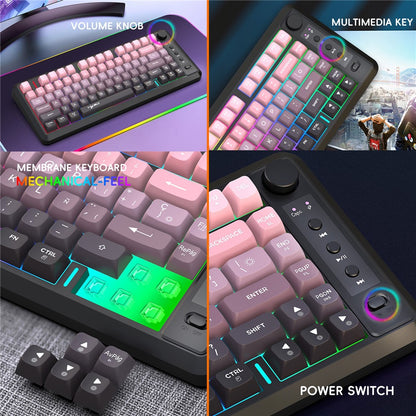 HXSJ L400 81 Keys Membrane Keyboard 2.4G + Bluetooth-compatible Tri-Mode Wireless Keyboard with RGB Backlit
