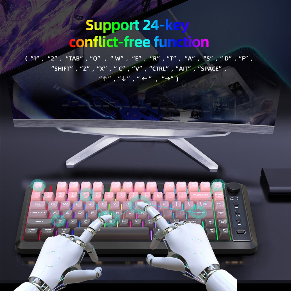 HXSJ L400 81 Keys Membrane Keyboard 2.4G + Bluetooth-compatible Tri-Mode Wireless Keyboard with RGB Backlit