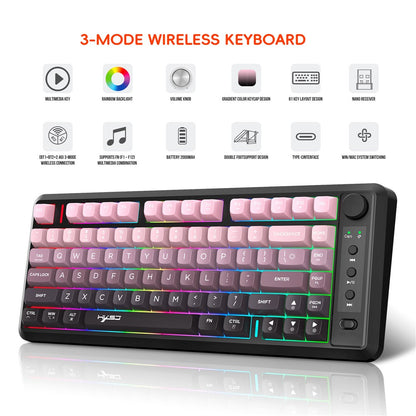 HXSJ L400 81 Keys Membrane Keyboard 2.4G + Bluetooth-compatible Tri-Mode Wireless Keyboard with RGB Backlit