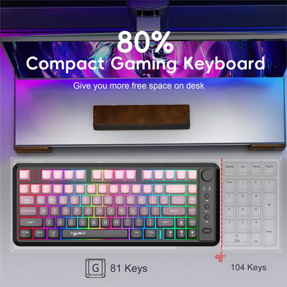 HXSJ L400 81 Keys Membrane Keyboard 2.4G + Bluetooth-compatible Tri-Mode Wireless Keyboard with RGB Backlit