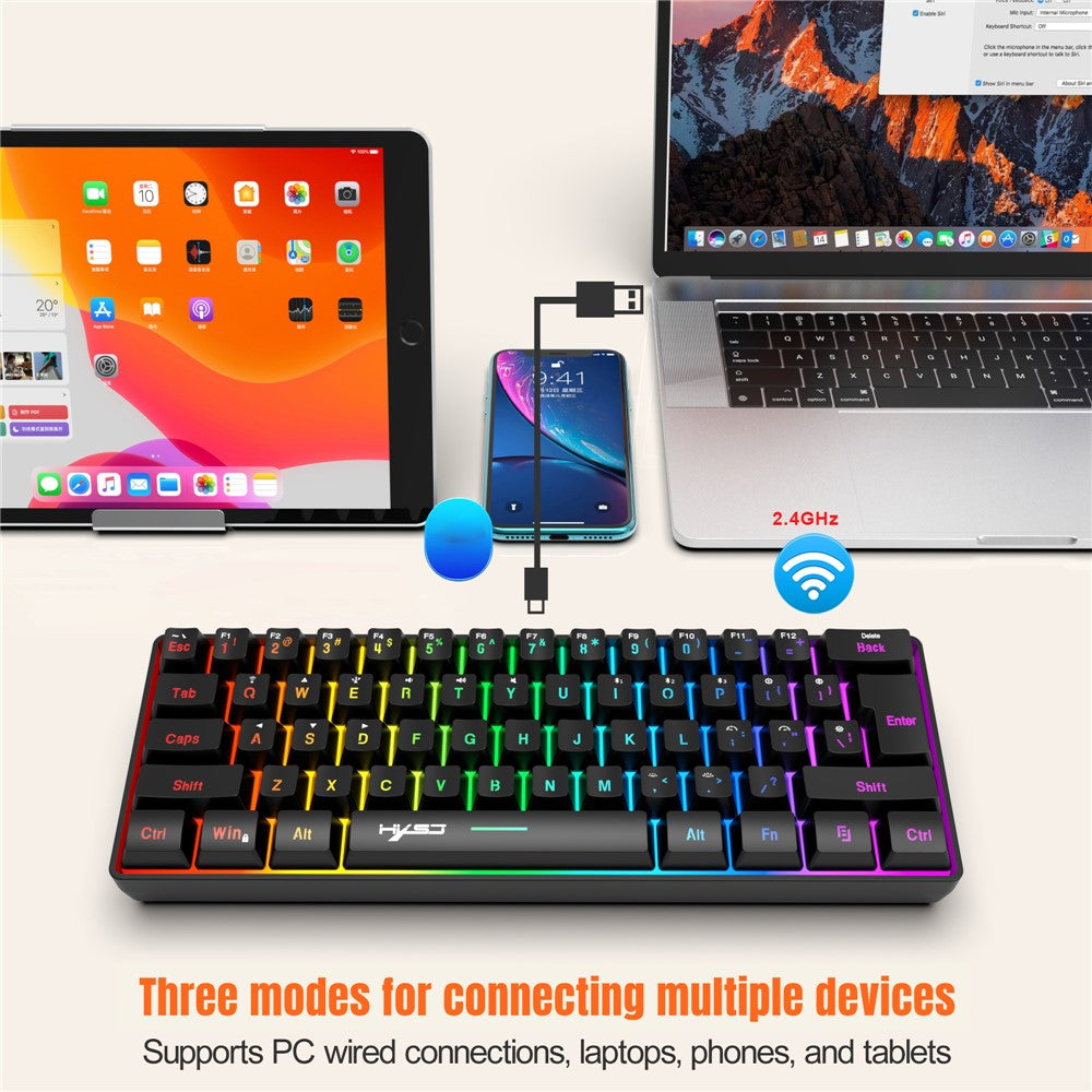 HXSJ L500 61 Keys Gaming Keyboard 2.4G / Bluetooth-compatible / Wired Triple Mode Membrane Keyboard with RGB Backlit