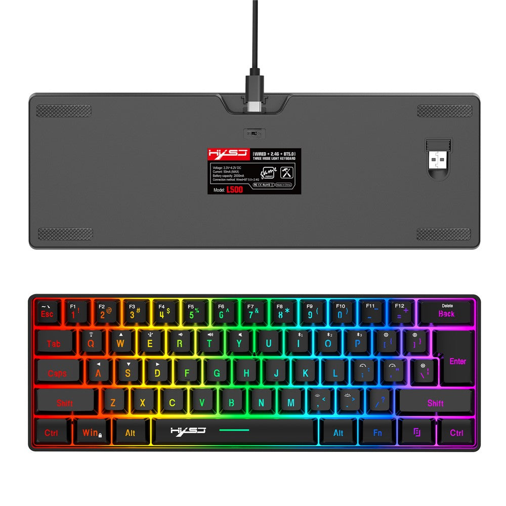 HXSJ L500 61 Keys Gaming Keyboard 2.4G / Bluetooth-compatible / Wired Triple Mode Membrane Keyboard with RGB Backlit