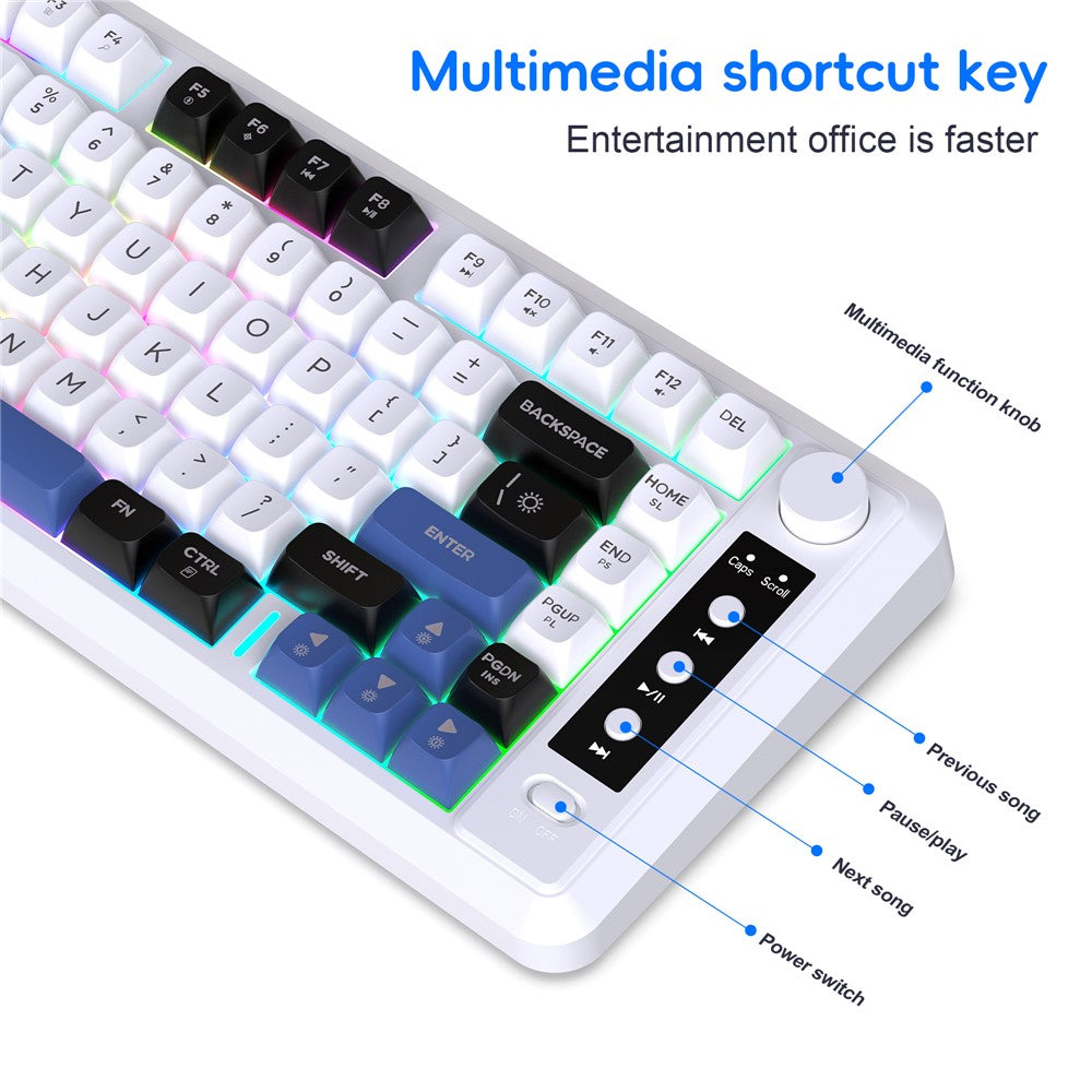 HXSJ L400 81 Keys Membrane Keyboard 2.4G + Bluetooth-compatible Tri-Mode Wireless Keyboard with RGB Backlit