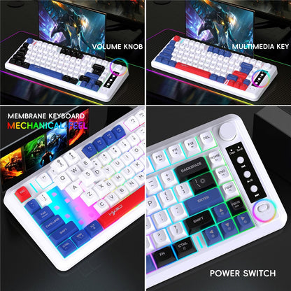 HXSJ L400 81 Keys Membrane Keyboard 2.4G + Bluetooth-compatible Tri-Mode Wireless Keyboard with RGB Backlit