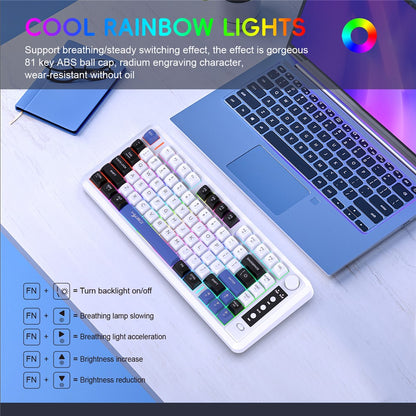HXSJ L400 81 Keys Membrane Keyboard 2.4G + Bluetooth-compatible Tri-Mode Wireless Keyboard with RGB Backlit