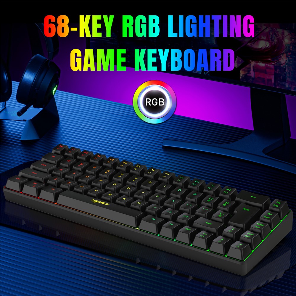 HXSJ V200 68 Keys USB Wired Membrane Keyboard with RGB Backlit Gaming Keyboard