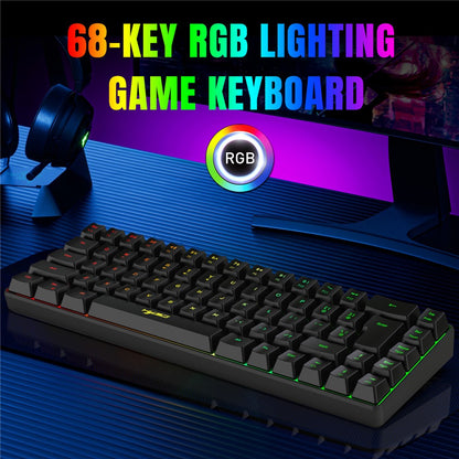 HXSJ V200 68 Keys USB Wired Membrane Keyboard with RGB Backlit Gaming Keyboard