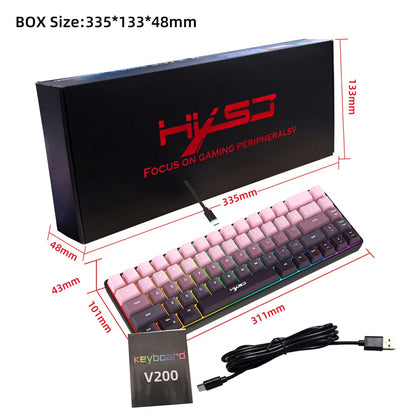 HXSJ V200 Ergonomic 68 Keys Membrane Keyboard RGB Lighting Wired Keyboard for Gaming, 25-Key Rollover
