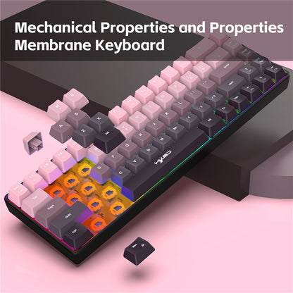 HXSJ V200 Ergonomic 68 Keys Membrane Keyboard RGB Lighting Wired Keyboard for Gaming, 25-Key Rollover