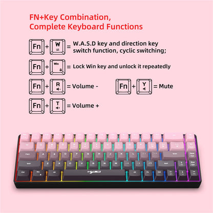 HXSJ V200 Ergonomic 68 Keys Membrane Keyboard RGB Lighting Wired Keyboard for Gaming, 25-Key Rollover