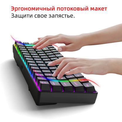 HXSJ V200 Russian Version 68 Keys Wired Membrane Keyboard with RGB Backlight Ergonomic Gaming Keyboard