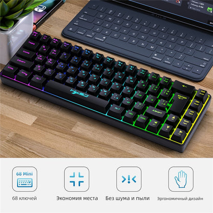 HXSJ V200 Russian Version 68 Keys Wired Membrane Keyboard with RGB Backlight Ergonomic Gaming Keyboard