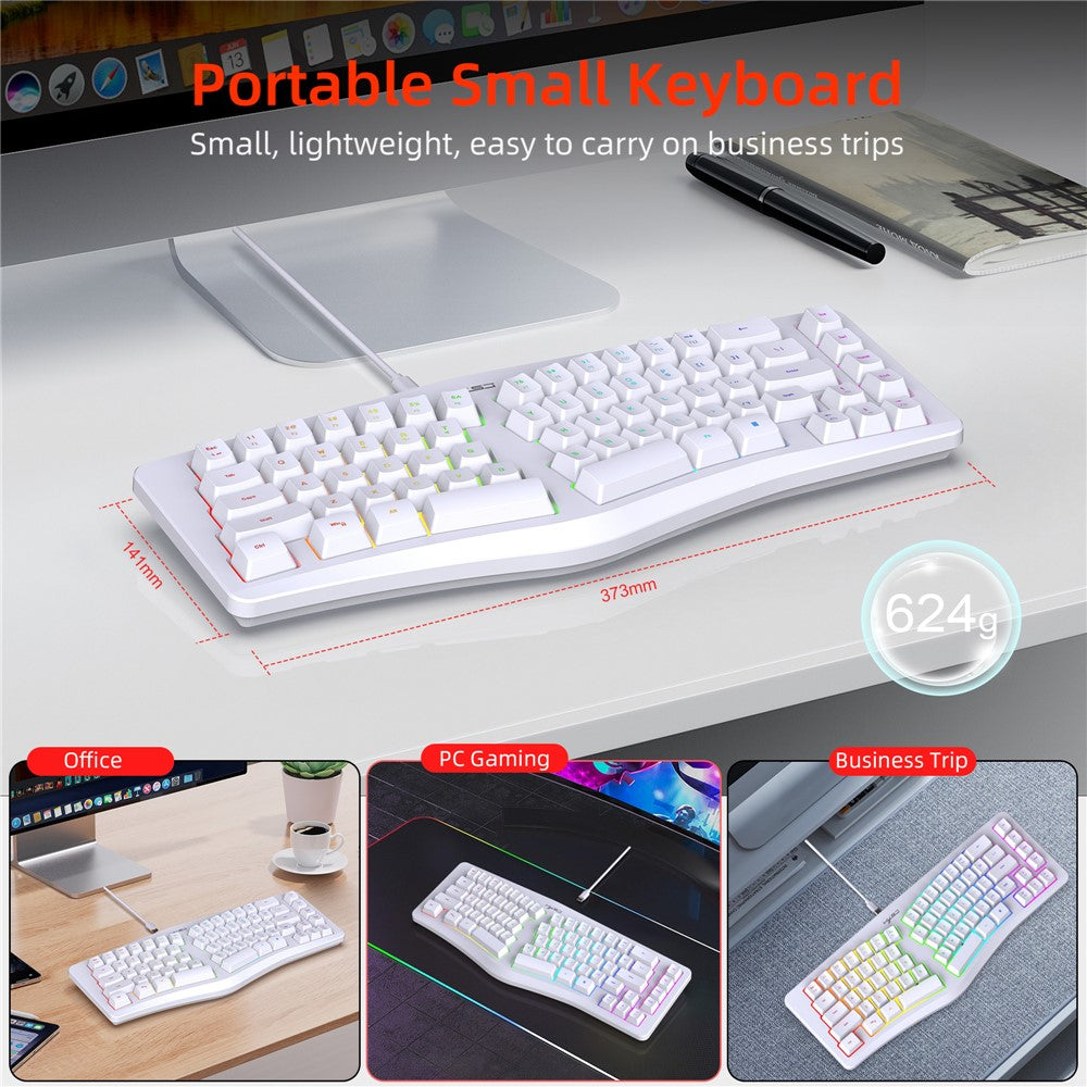 HXSJ J70 Ergonomic 69 Keys Wired Keyboard for Desktop Laptop Membrane Gaming Keyboard with RGB Backlit