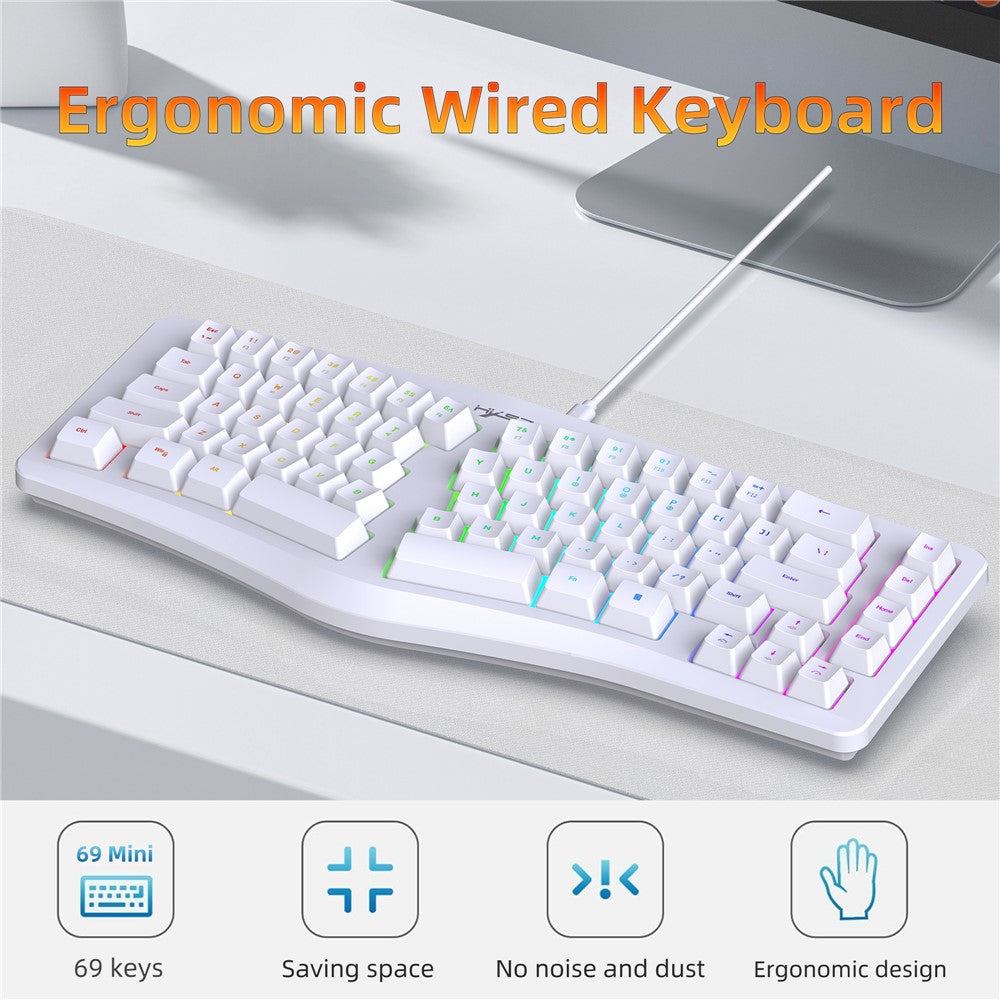 HXSJ J70 Ergonomic 69 Keys Wired Keyboard for Desktop Laptop Membrane Gaming Keyboard with RGB Backlit