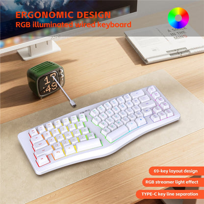 HXSJ J70 Ergonomic 69 Keys Wired Keyboard for Desktop Laptop Membrane Gaming Keyboard with RGB Backlit