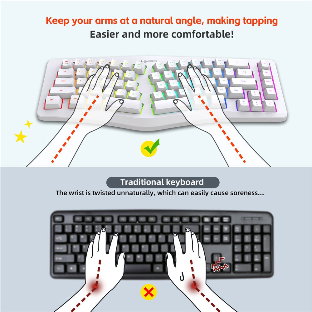 HXSJ J70 Ergonomic 69 Keys Wired Keyboard for Desktop Laptop Membrane Gaming Keyboard with RGB Backlit