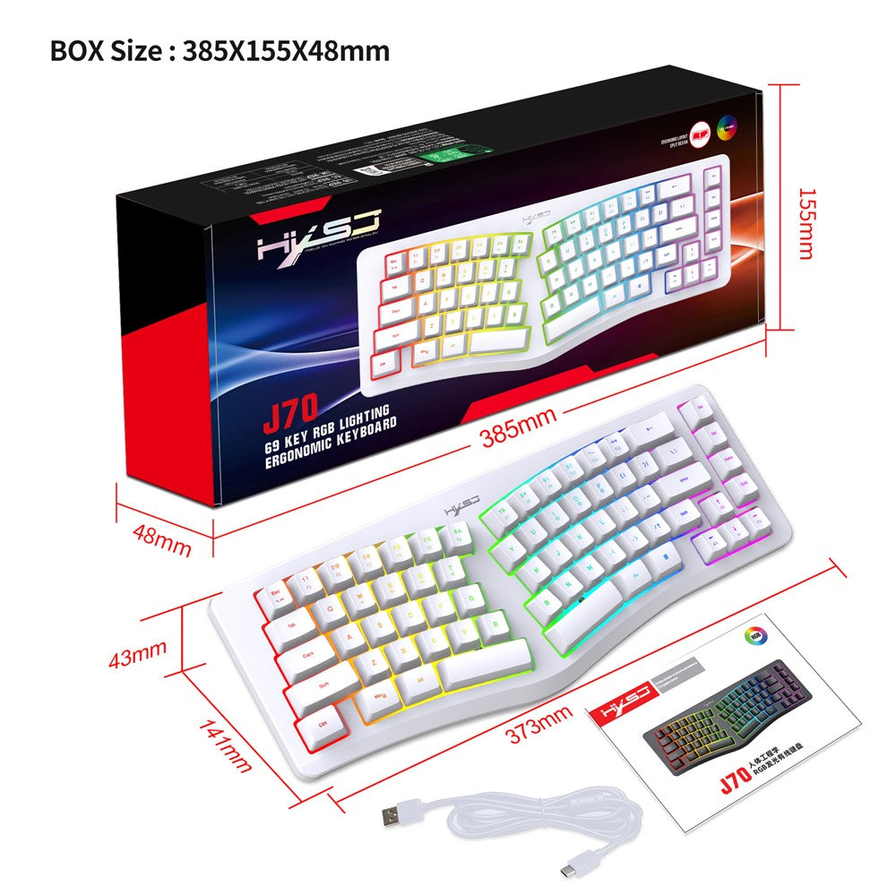 HXSJ J70 Ergonomic 69 Keys Wired Keyboard for Desktop Laptop Membrane Gaming Keyboard with RGB Backlit