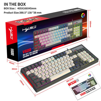 HXSJ V600B For Gaming 96 Keys Wired Keyboard RGB Backlit Mechanical Feel Membrane Keyboard