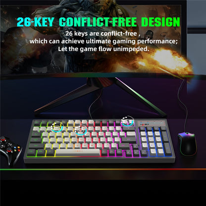 HXSJ V600B For Gaming 96 Keys Wired Keyboard RGB Backlit Mechanical Feel Membrane Keyboard