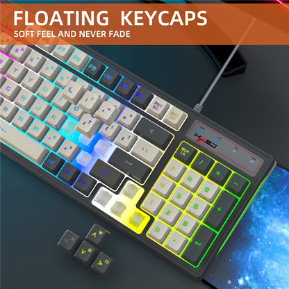 HXSJ V600B For Gaming 96 Keys Wired Keyboard RGB Backlit Mechanical Feel Membrane Keyboard