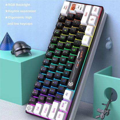 HXSJ V700 61 Keys Wired Keyboard with RGB Backlit for PC / Laptop Multimedia Control Gaming Keyboard