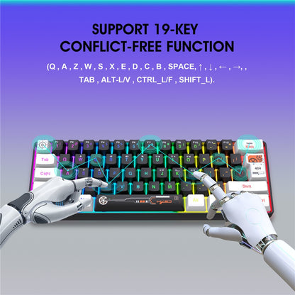 HXSJ V700 61 Keys Wired Keyboard with RGB Backlit for PC / Laptop Multimedia Control Gaming Keyboard