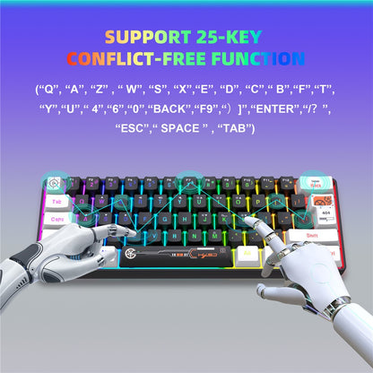 HXSJ V700 61 Keys Wired Keyboard with RGB Backlit for PC / Laptop Multimedia Control Gaming Keyboard