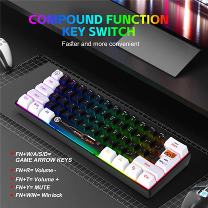 HXSJ V700 61 Keys Wired Keyboard with RGB Backlit for PC / Laptop Multimedia Control Gaming Keyboard