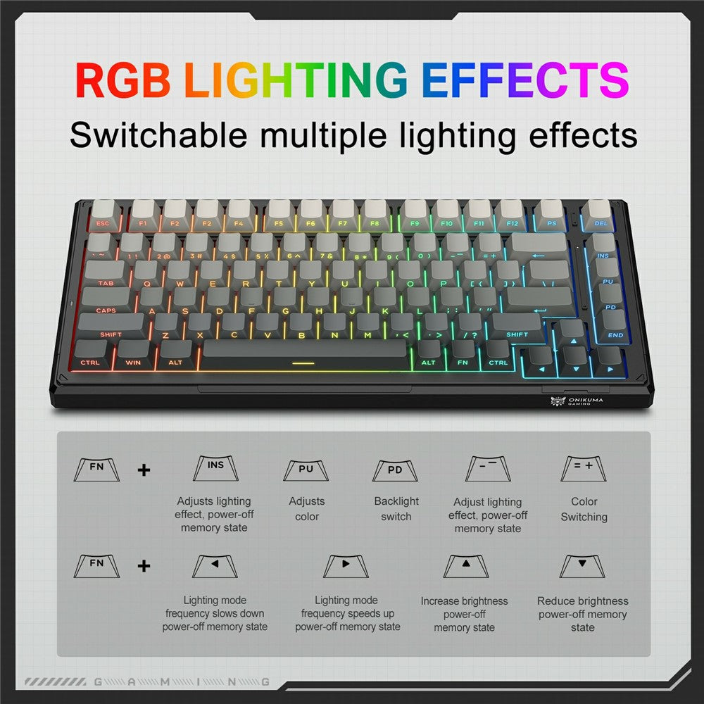 ONIKUMA G83 2.4G Wireless / Bluetooth-compatible / Wired 3 Modes 82-Key Mechanical Keyboard Hot Swappable Gaming Keyboard