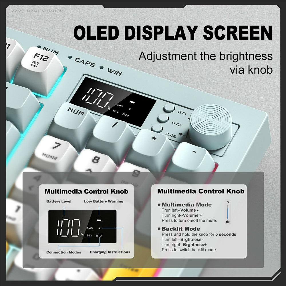 ONIKUMA G80 Gaming Keyboard 2.4G Wireless / Bluetooth-compatible / Wired Membrane Keys 3 Modes Keyboard with RGB Backlit