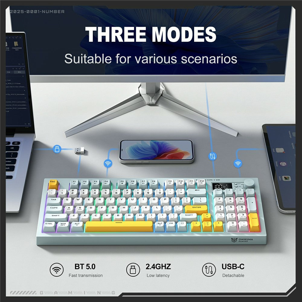 ONIKUMA G80 Gaming Keyboard 2.4G Wireless / Bluetooth-compatible / Wired Membrane Keys 3 Modes Keyboard with RGB Backlit