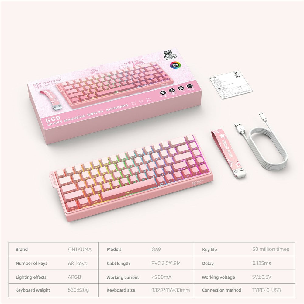 ONIKUMA G69 68 Keys Hot Swappable Keyboard for Mac / Windows / Android Magnetic Axis Gaming Keyboard with RGB Light