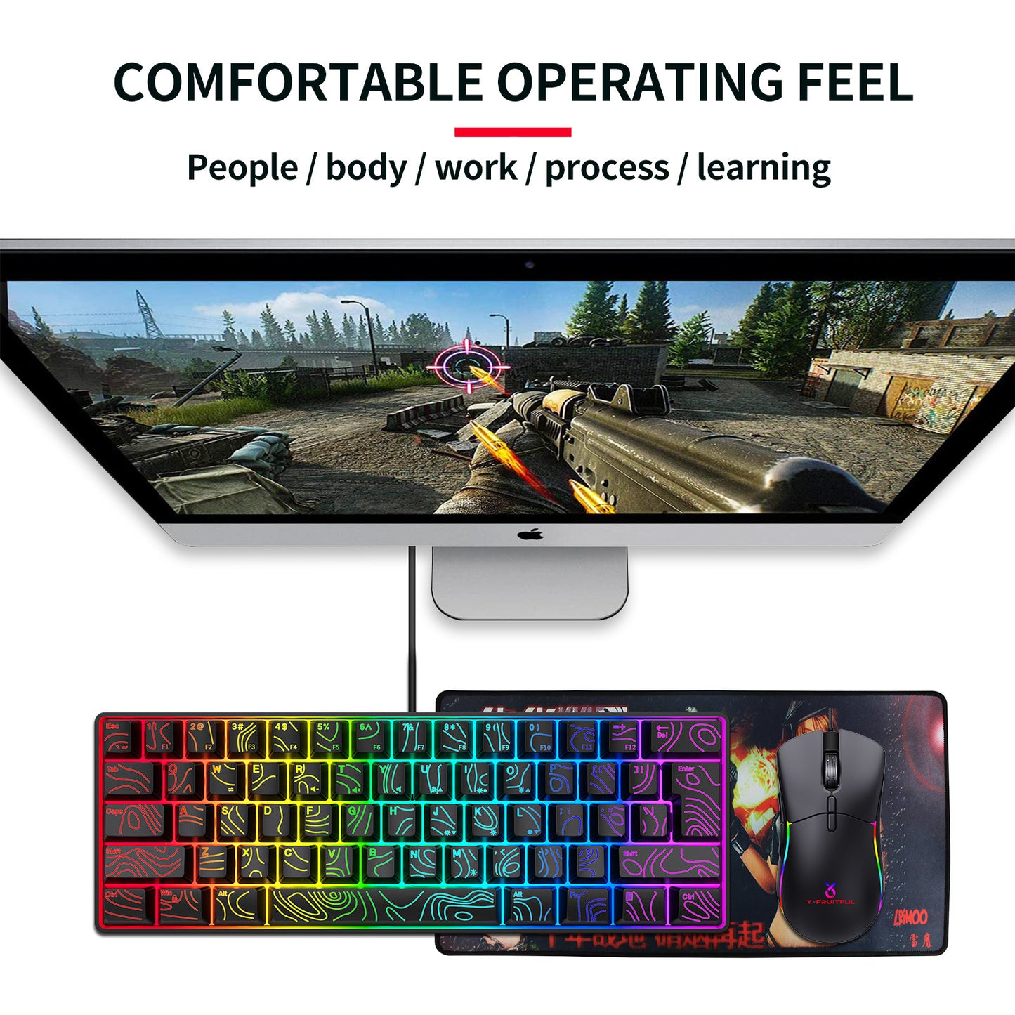 Y-FRUITFUL K401 61 Keys Gaming Keyboard with RGB Light 1.8m Wired Mechanical Keyboard for PC / Laptop