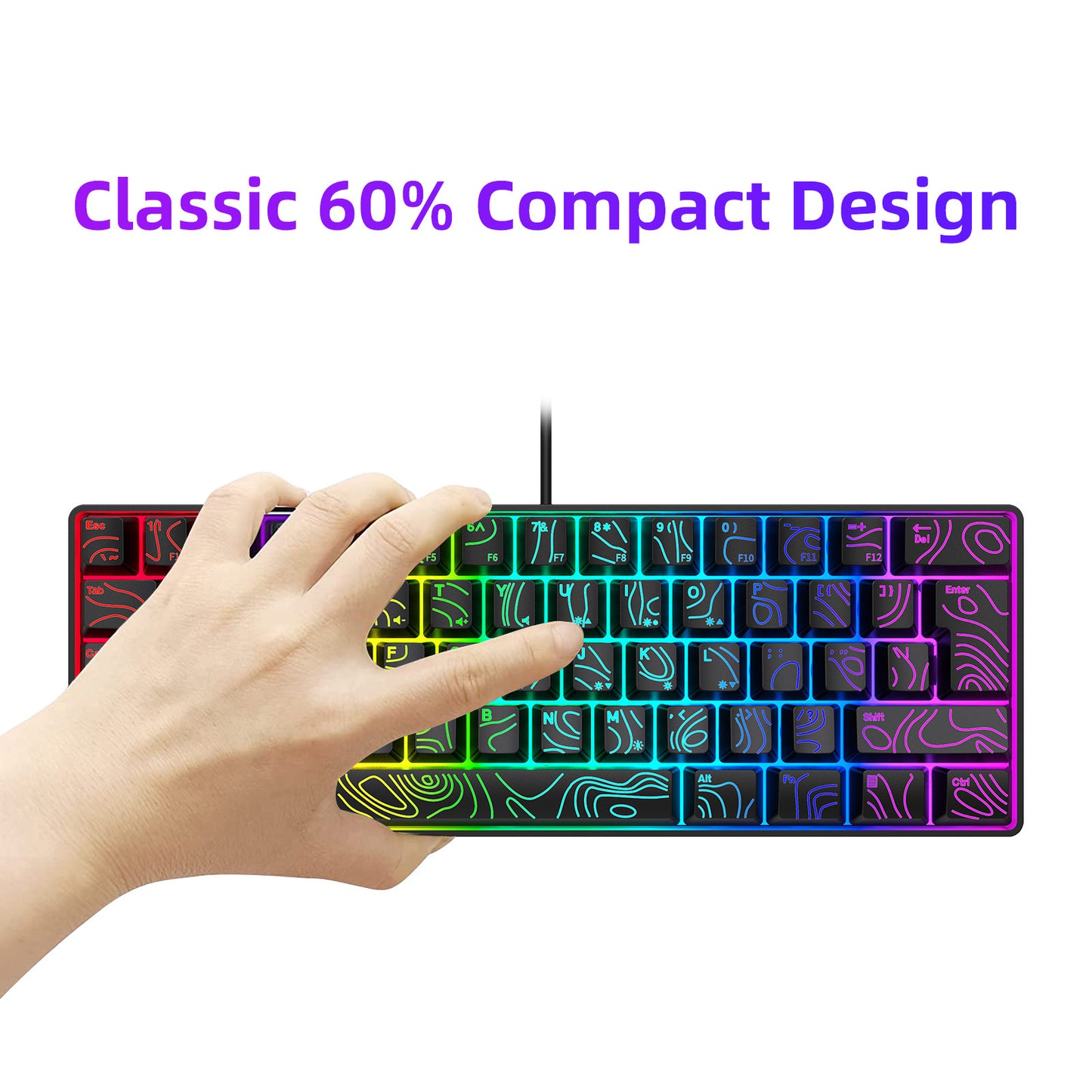 Y-FRUITFUL K401 61 Keys Gaming Keyboard with RGB Light 1.8m Wired Mechanical Keyboard for PC / Laptop