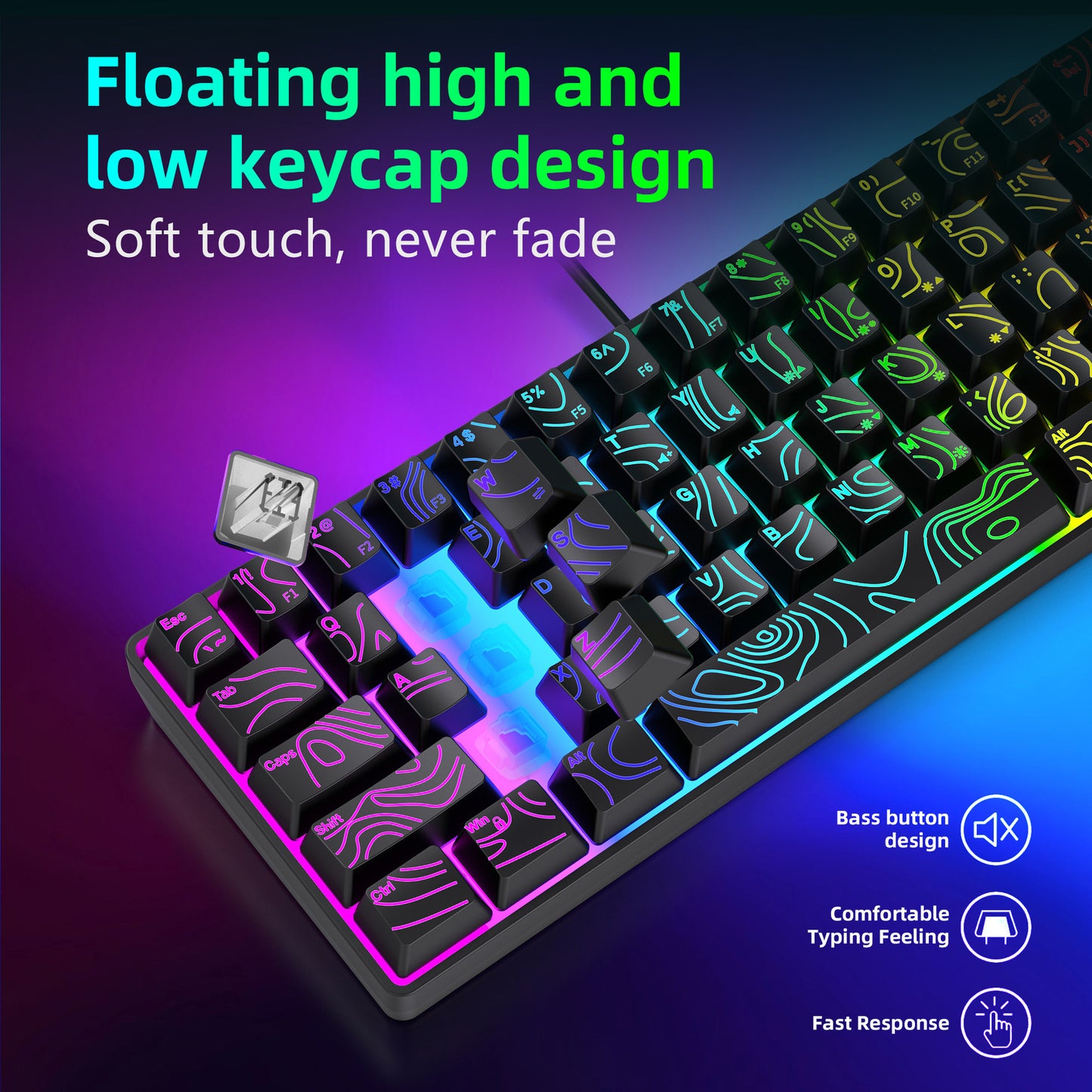 Y-FRUITFUL K401 61 Keys Gaming Keyboard with RGB Light 1.8m Wired Mechanical Keyboard for PC / Laptop