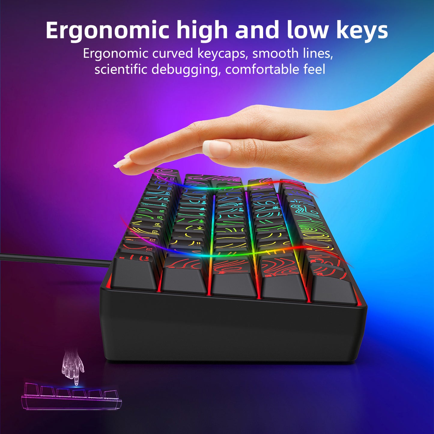 Y-FRUITFUL K401 61 Keys Gaming Keyboard with RGB Light 1.8m Wired Mechanical Keyboard for PC / Laptop
